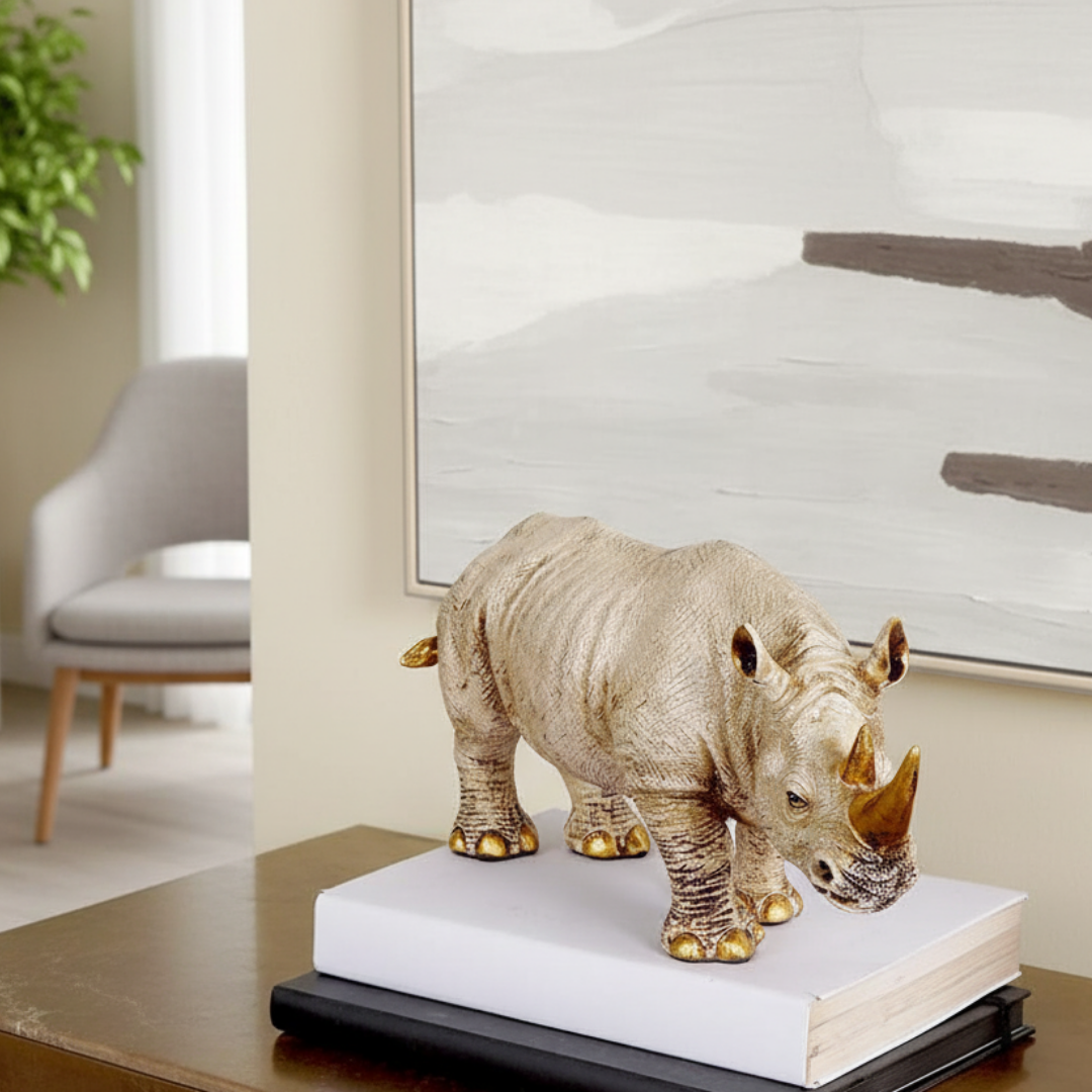 Golden-Horned Rhino Table Accent