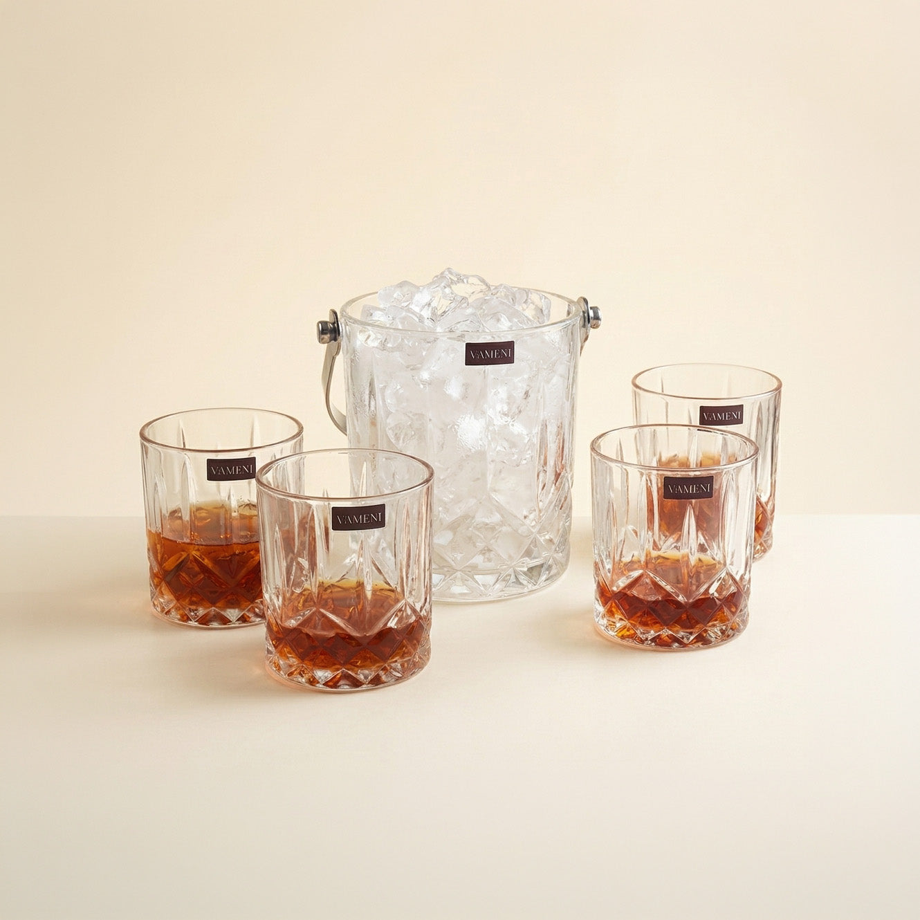 The Crystal Frost Set (1 Ice Bucket + 6 Whiskey Glasses)