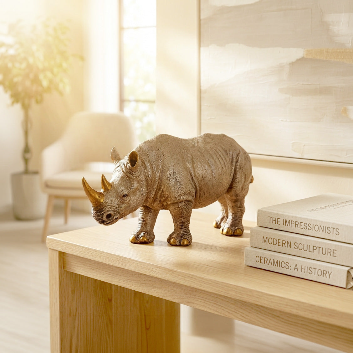 Golden-Horned Rhino Table Accent